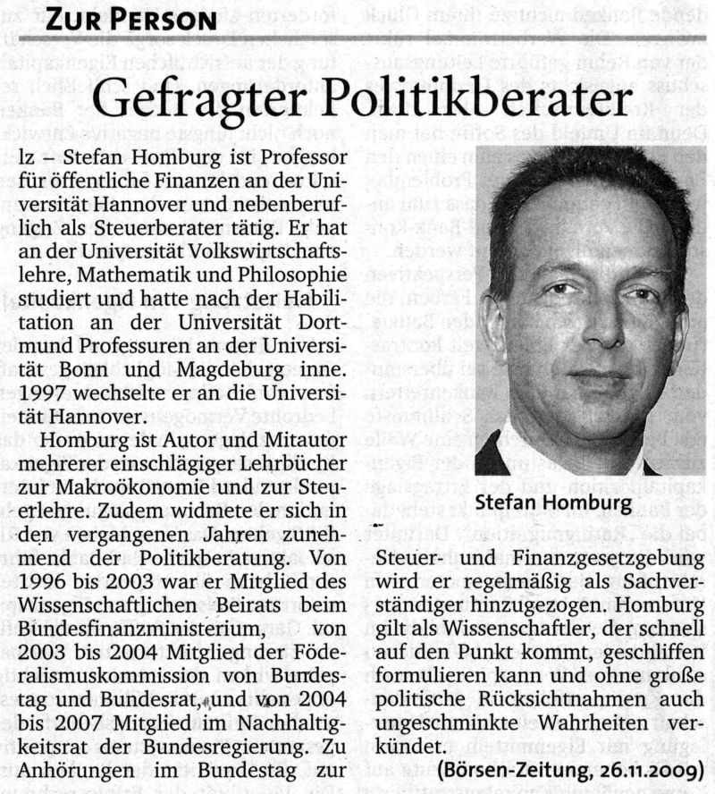 Stefan Homburg Börsenzeitung 2009